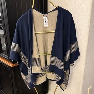 CAbi Blue and Beige Striped Cardigan/pancho/shawl.